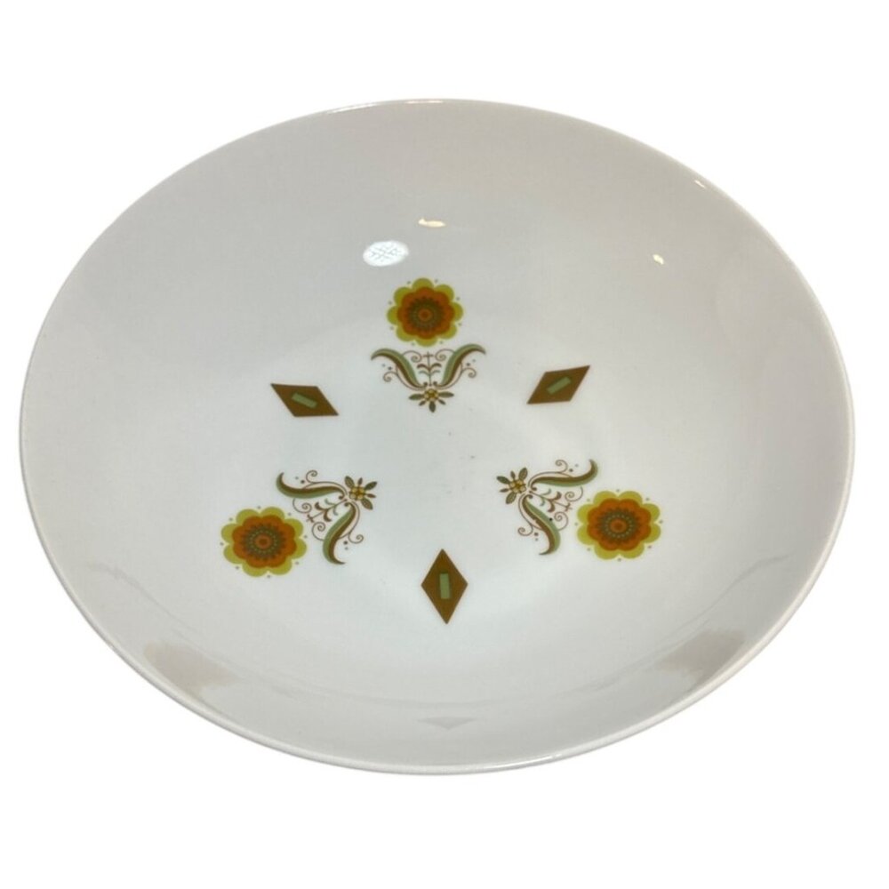 Yamato Serving Bowl Floral Ceramic Retro Orange Green Casual Fine China MCM Vtg